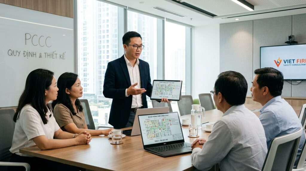 Tư vấn hướng dẫn áp dụng quy chuẩn PCCC chuyển tiếp cho chủ doanh nghiệp