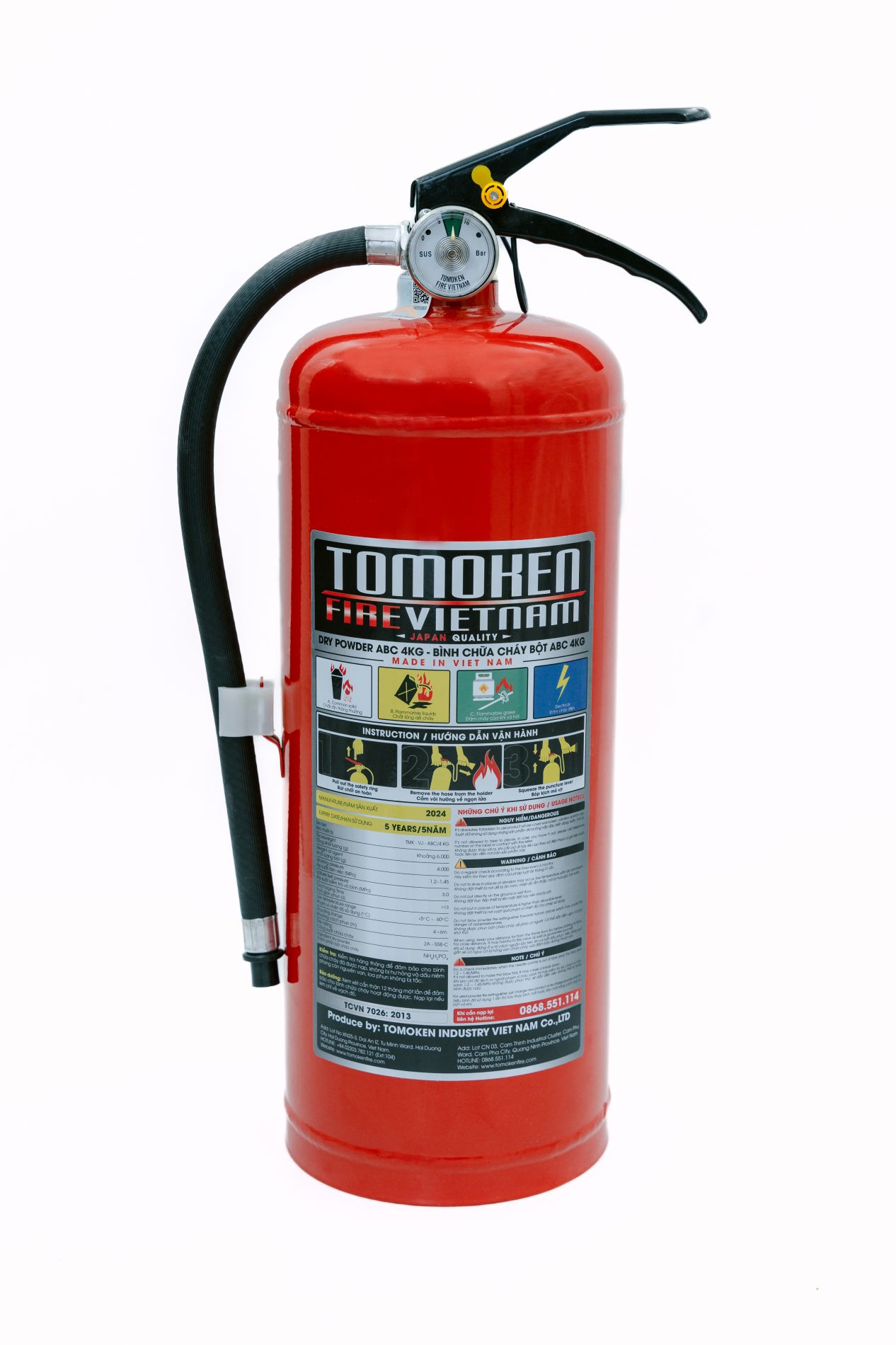 Bình chữa cháy xách tay bột ABC 4kg Tomoken