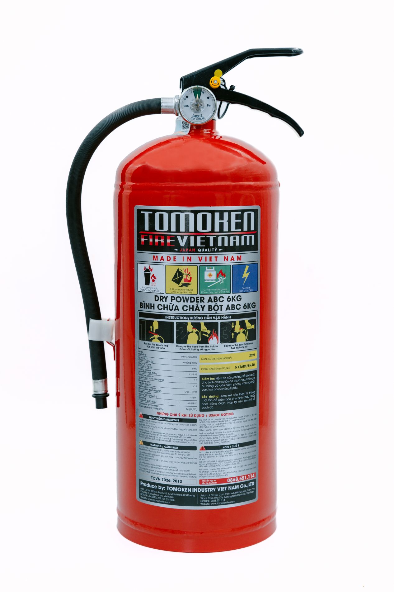 Bình chữa cháy xách tay bột ABC 6kg Tomoken