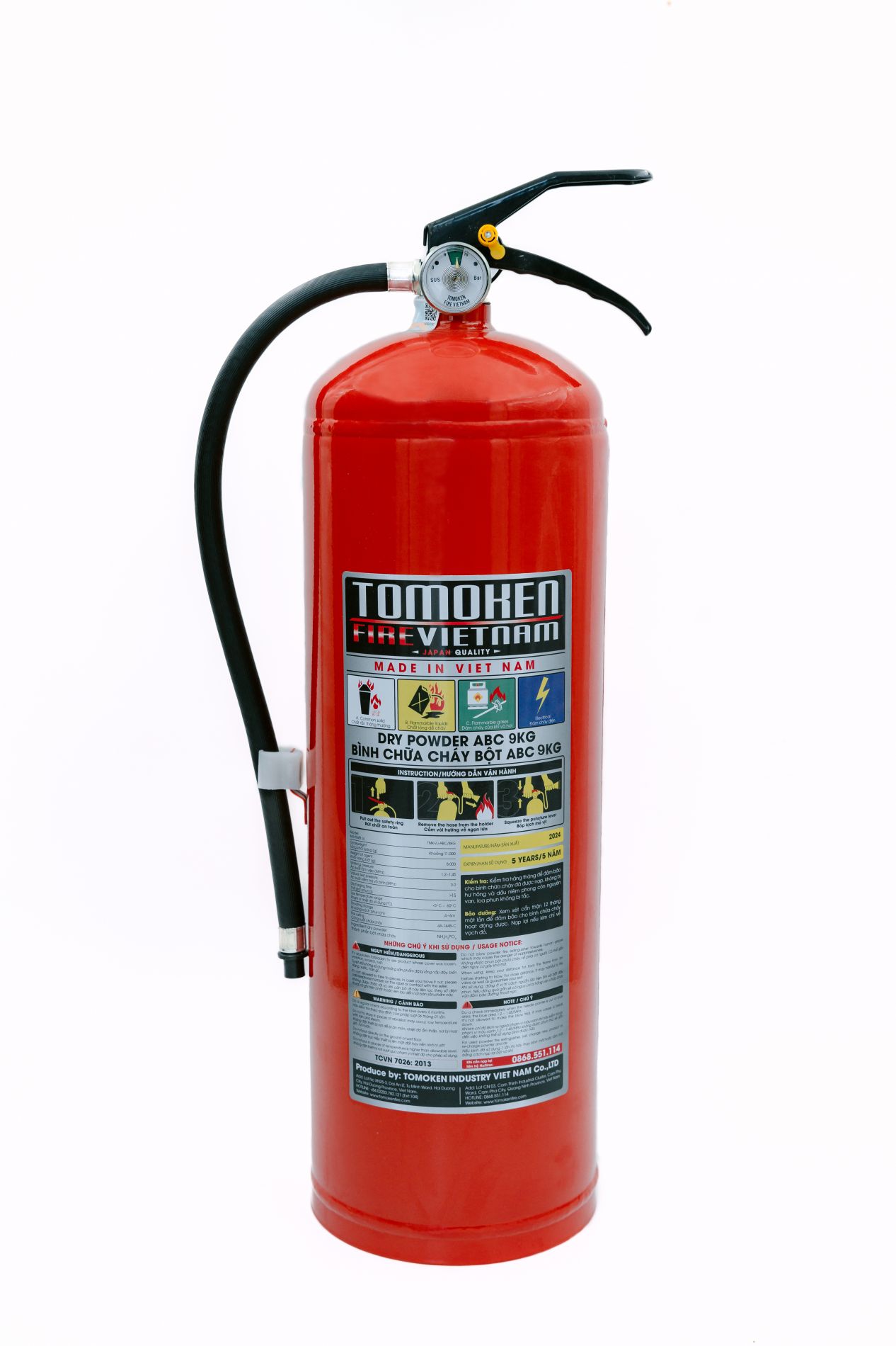 Bình chữa cháy xách tay bột ABC 9kg Tomoken