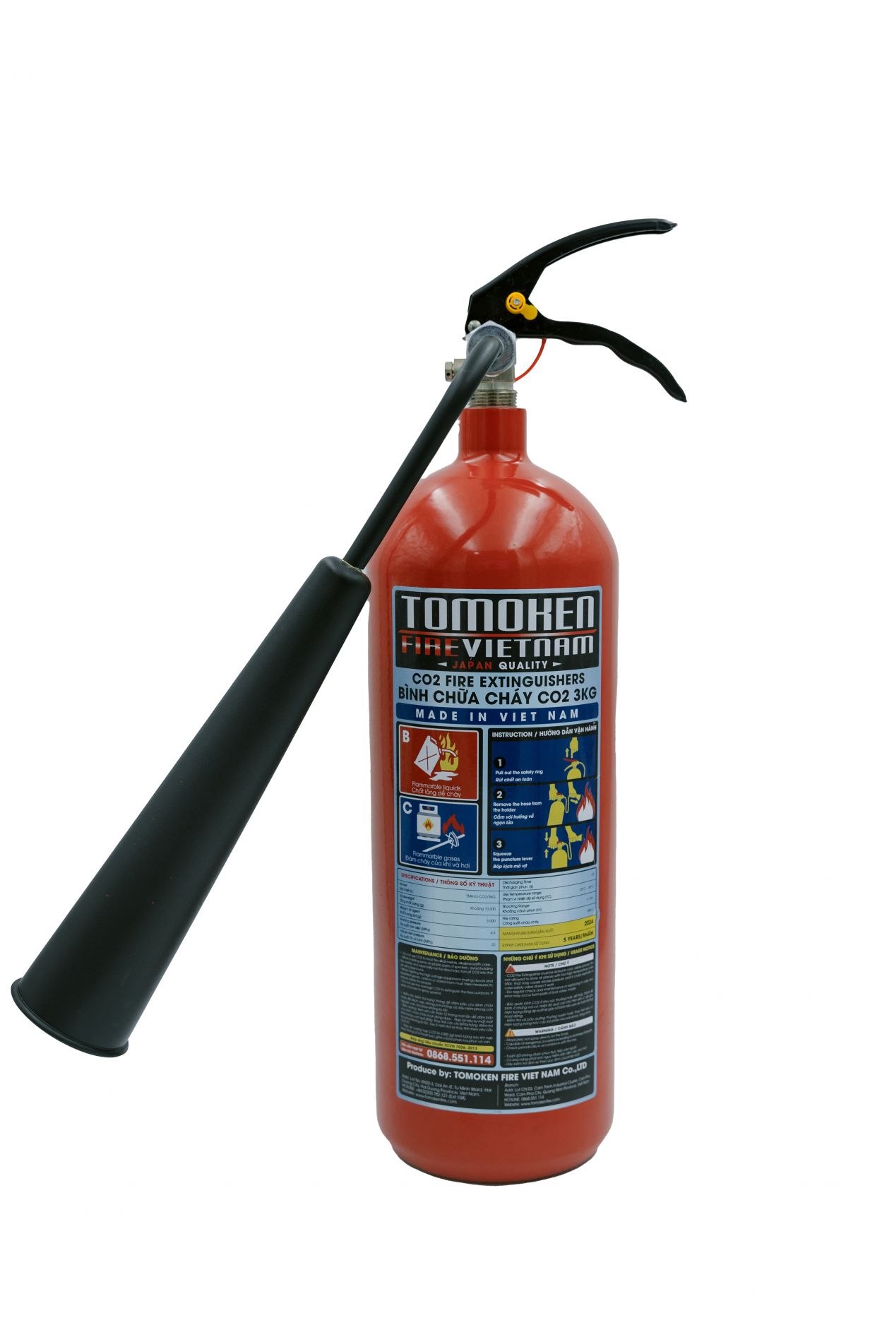 Bình chữa cháy xách tay khí CO2 3kg Tomoken